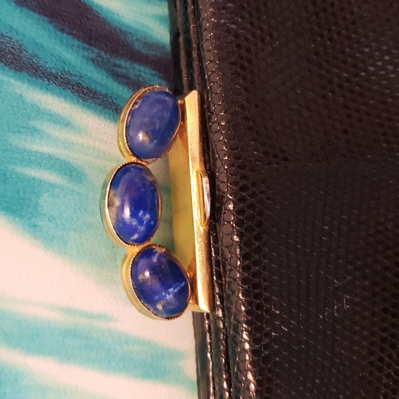 Gucci Vintage Rare Black Lizzard LAPIS STONE Beads Shoulder Clutch Bag GORGEOUS! - Picture 9 of 15